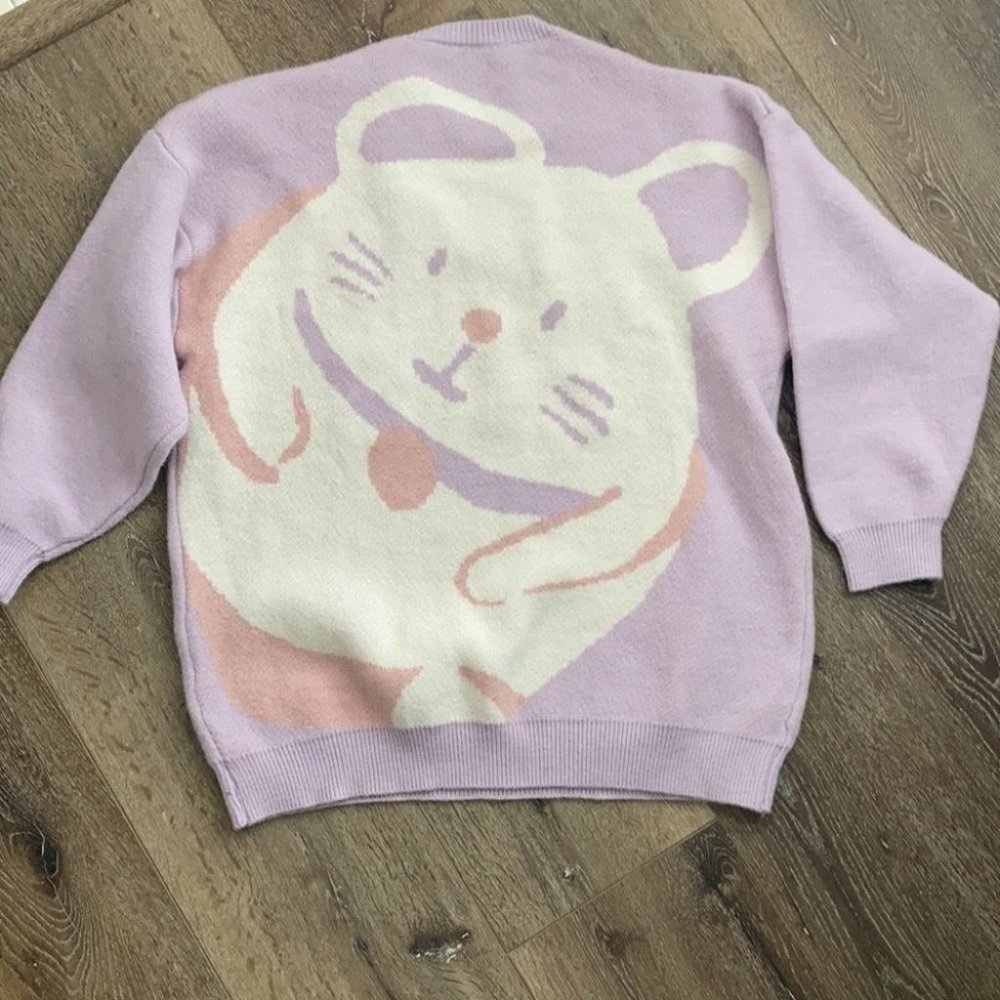 Rare Pastel Purple Knit Oversized Cat Sweater - Picture 3 of 9